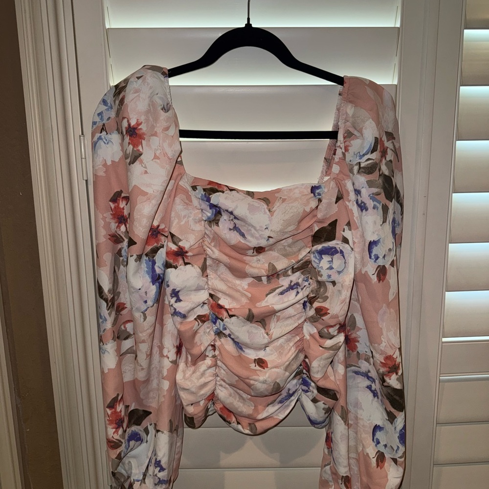 Express Pink Floral Ruched Blouse